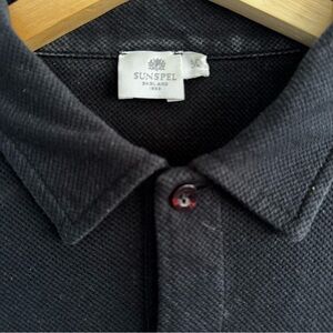 Sunspel Men's Black Riviera Long Sleeve Polo Shirt